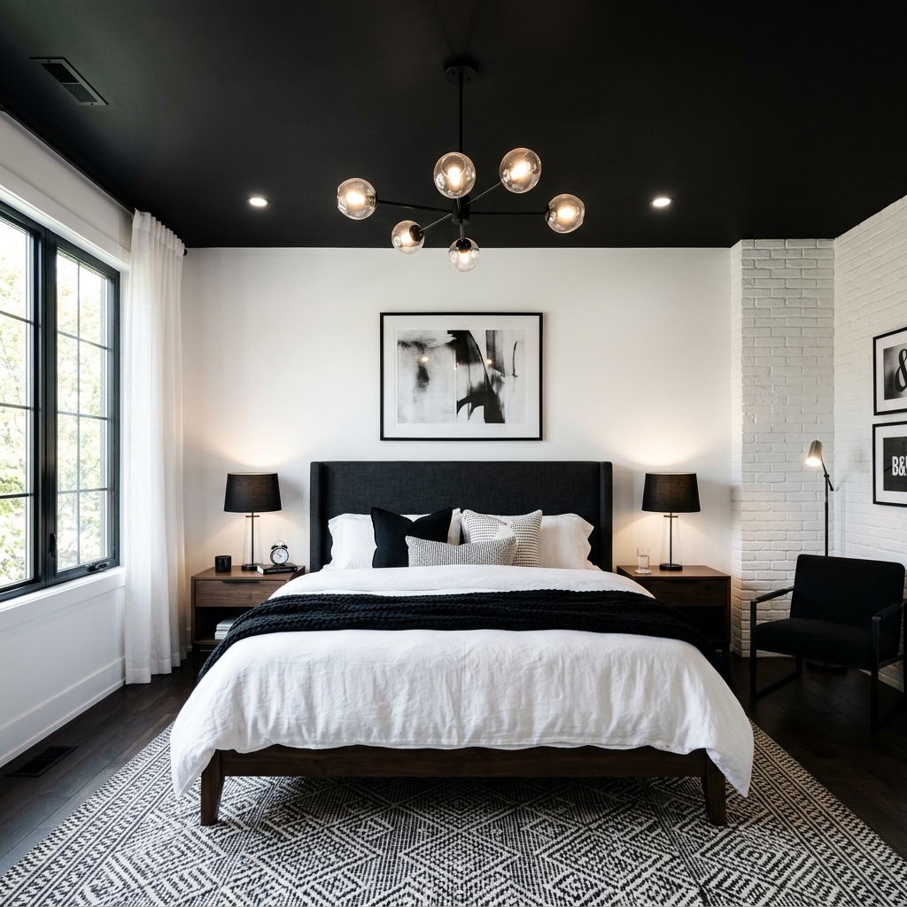 18 Black and White Bedroom Ideas That Look Straight Out of a Pinterest Dream 6 Black Ceiling for Unexpected Drama