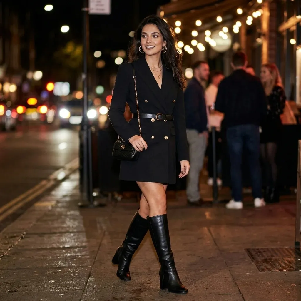 16 Party Outfit Ideas That Make You Look Instantly Cool Without Trying Too Hard 10 Blazer Dress Heeled Boots