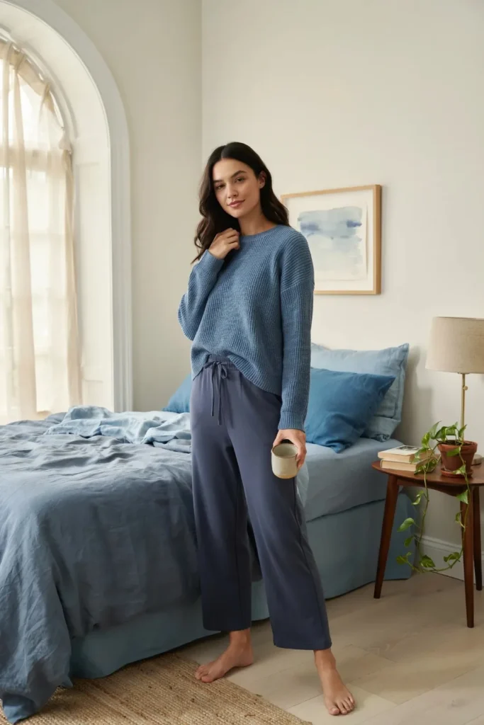 18 Blue Outfit Ideas That Make Getting Dressed Weirdly Easy 4 Blue Monochrome Lounge Set