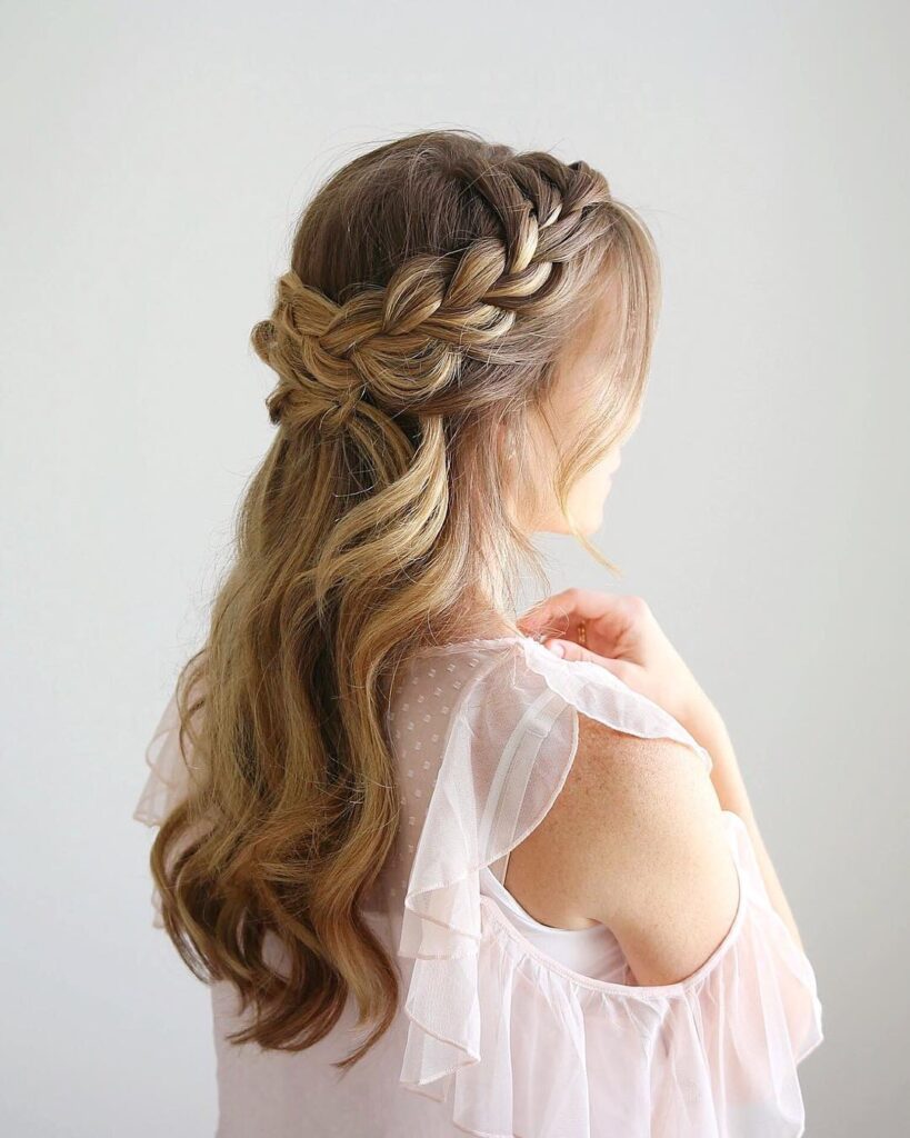17 Prom Hairstyles for Short Hair That Are Seriously Main-Character Energy 8 Braided Crown on Short Hair