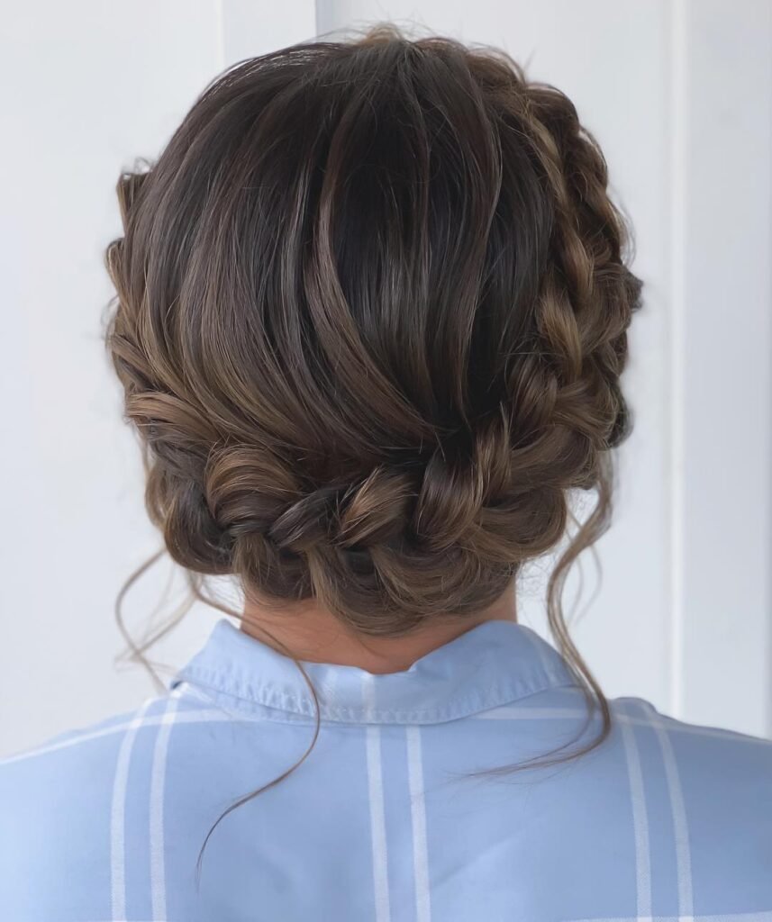 17 Prom Hairstyles for Short Hair That Are Seriously Main-Character Energy 8 Braided Crown on Short Hair
