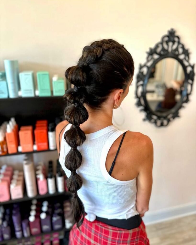 17 Wedding Hairstyles for Short Hair That Look Crazy Elegant Without Trying Too Hard 18 Bubble Braid Ponytail 1