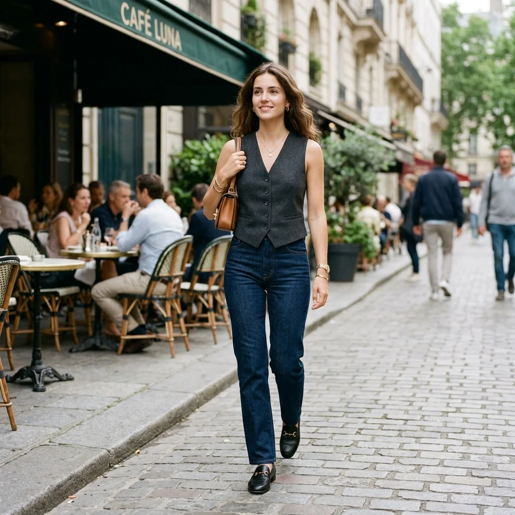 16 Lunch Outfit Ideas That Look Effortless, Chic, and “I Didn’t Even Try” Cute 16 Buttoned Vest Jeans