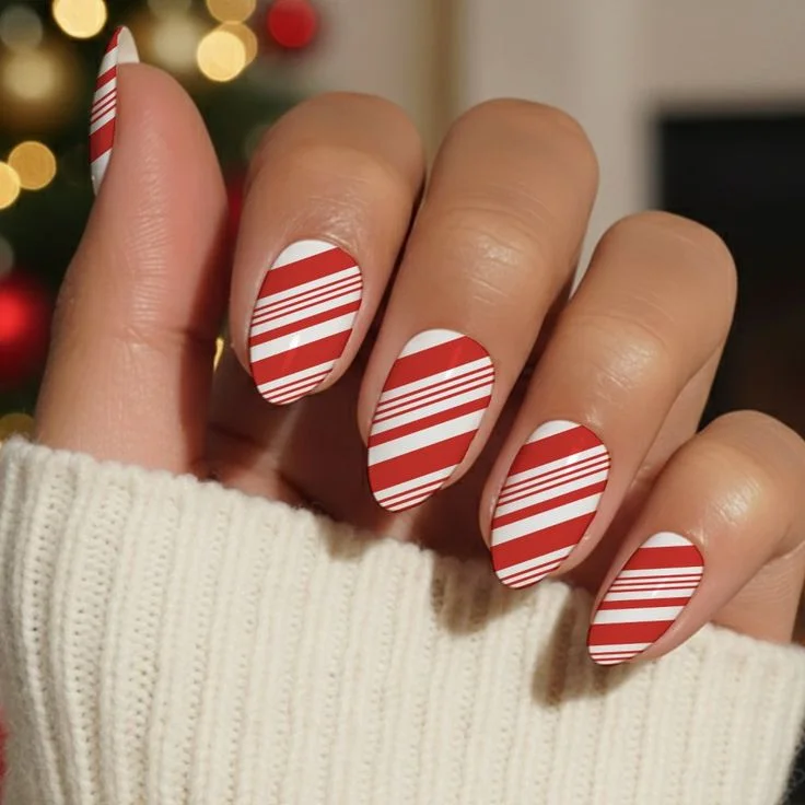 18 Red Christmas Nails That Look Festive, Expensive, and Totally Screenshot-Worthy 5 Candy Cane Red and White Nails