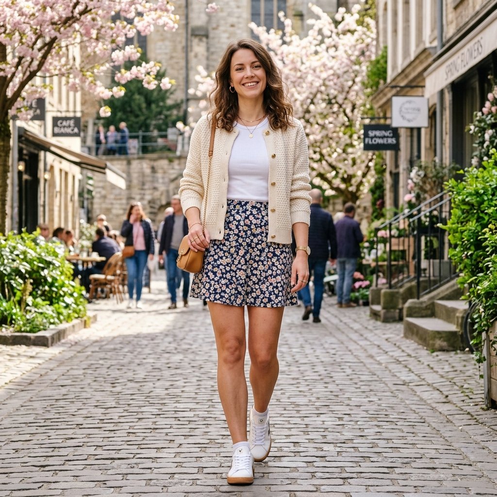 19 Spring Outfit Ideas That Make Getting Dressed Way More Fun 5 Cardigan Mini Skirt Sneakers