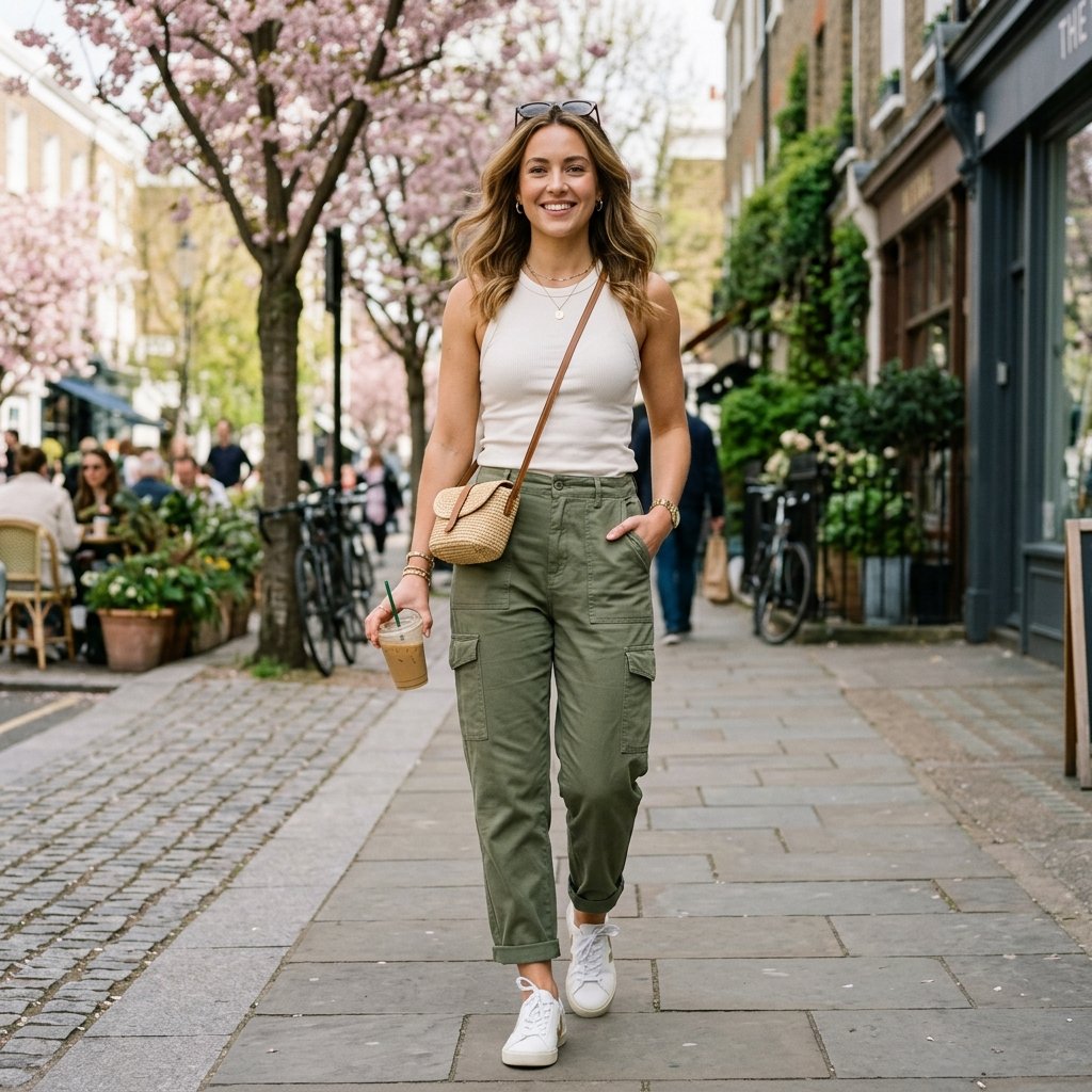 19 Spring Outfit Ideas That Make Getting Dressed Way More Fun 10 Cargo Pants Fitted Tank