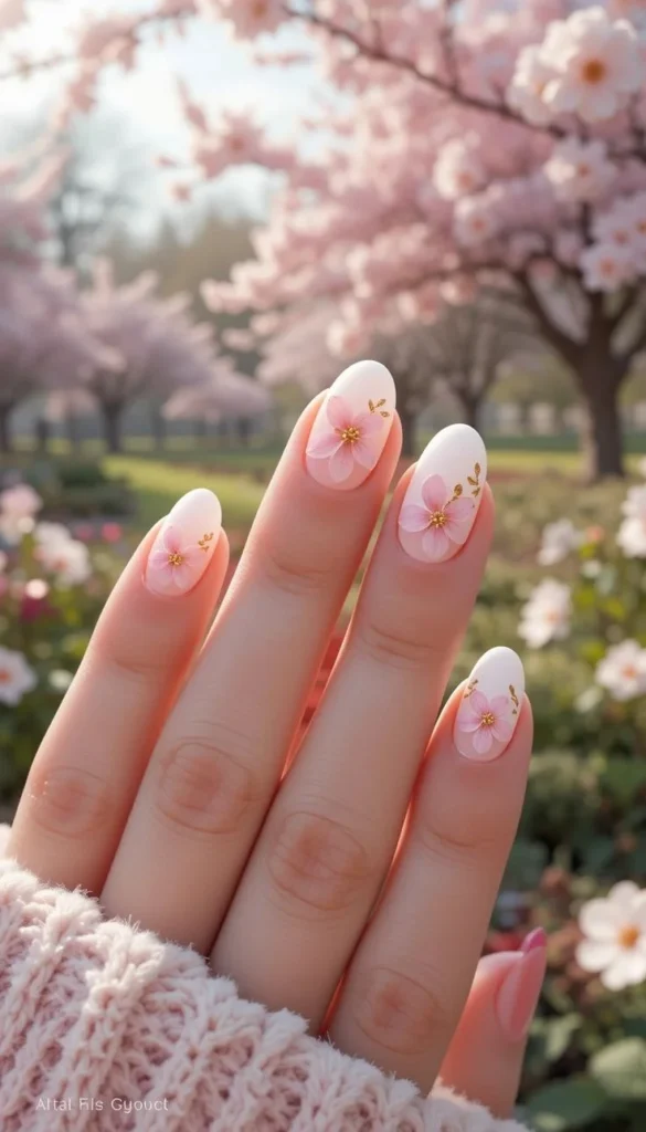16 Baby Pink Nails That Are So Dreamy, You'll Want to Ditch Every Other Shade 6 Cherry Blossom Floral Accents