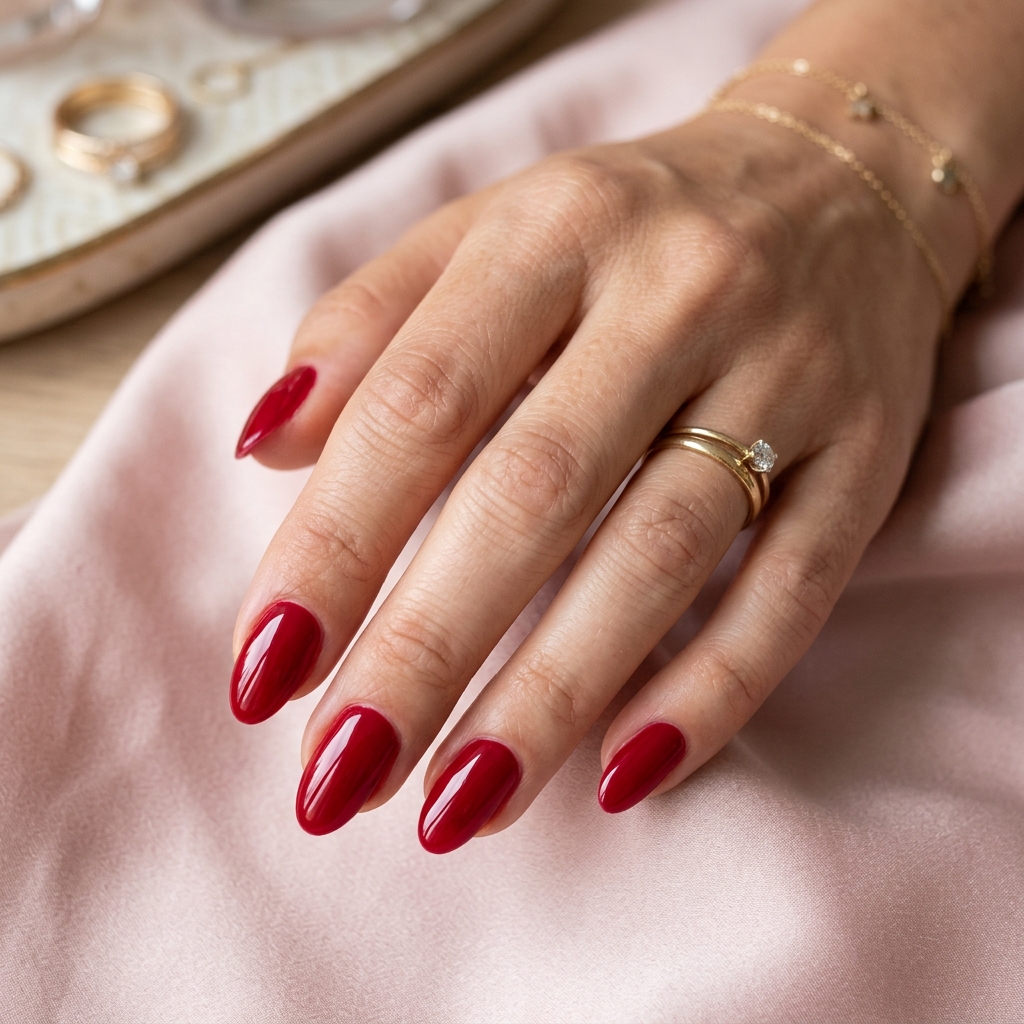 18 Red Summer Nails Ideas That Will Instantly Upgrade Your Hot-Girl Vibe 2 Classic Glossy Cherry Red