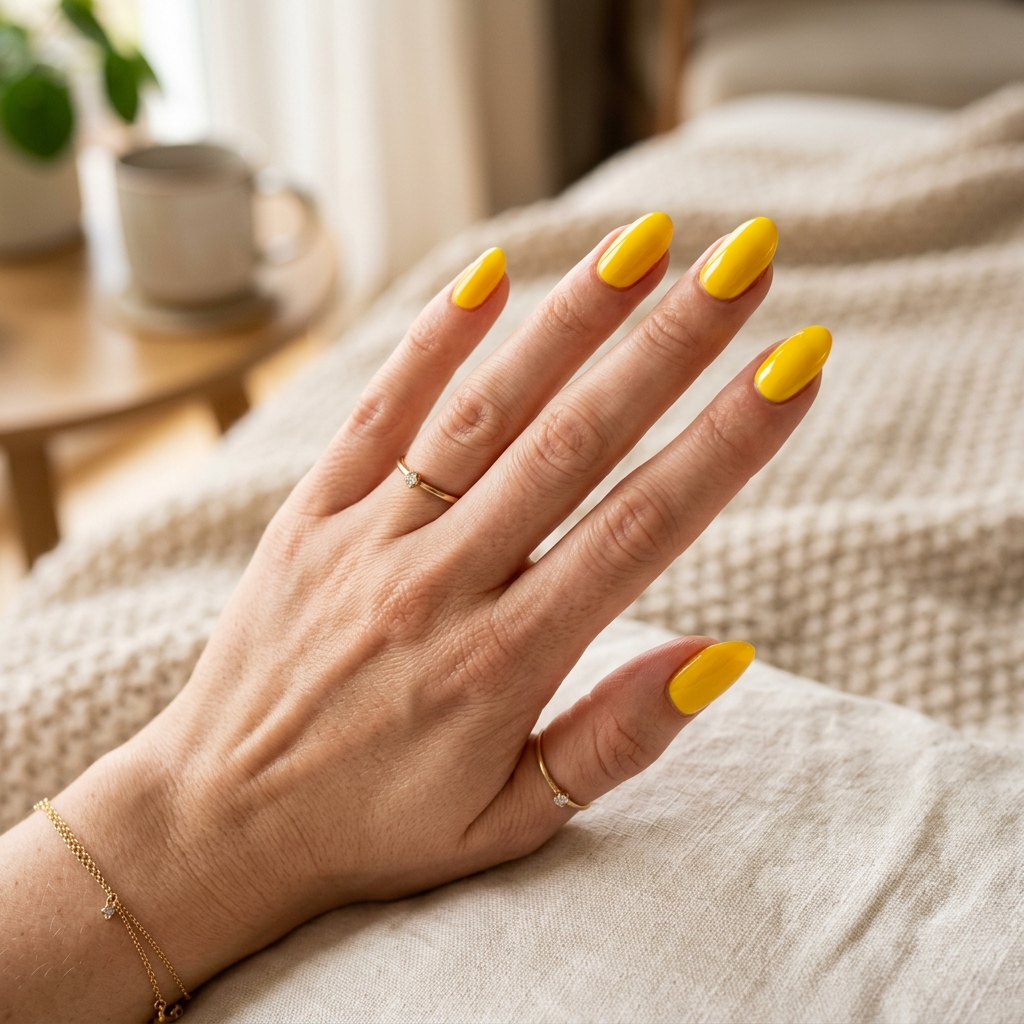 17 Yellow Summer Nails Ideas That Will Instantly Make Your Hands Look Expensive (Yes, Really) 2 Classic Glossy Sunshine Yellow