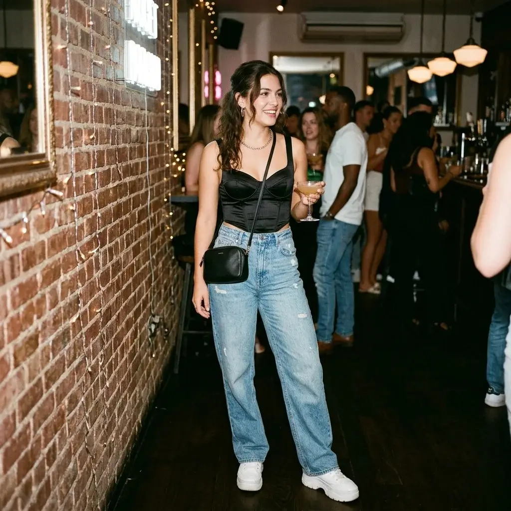 16 Party Outfit Ideas That Make You Look Instantly Cool Without Trying Too Hard 8 Corset Top Baggy Jeans