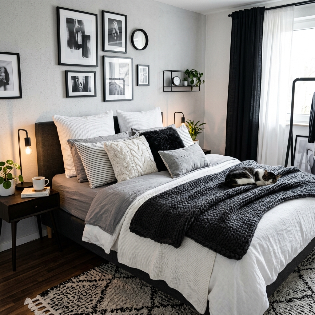 18 Black and White Bedroom Ideas That Look Straight Out of a Pinterest Dream 7 Cozy Monochrome Bedding Layers
