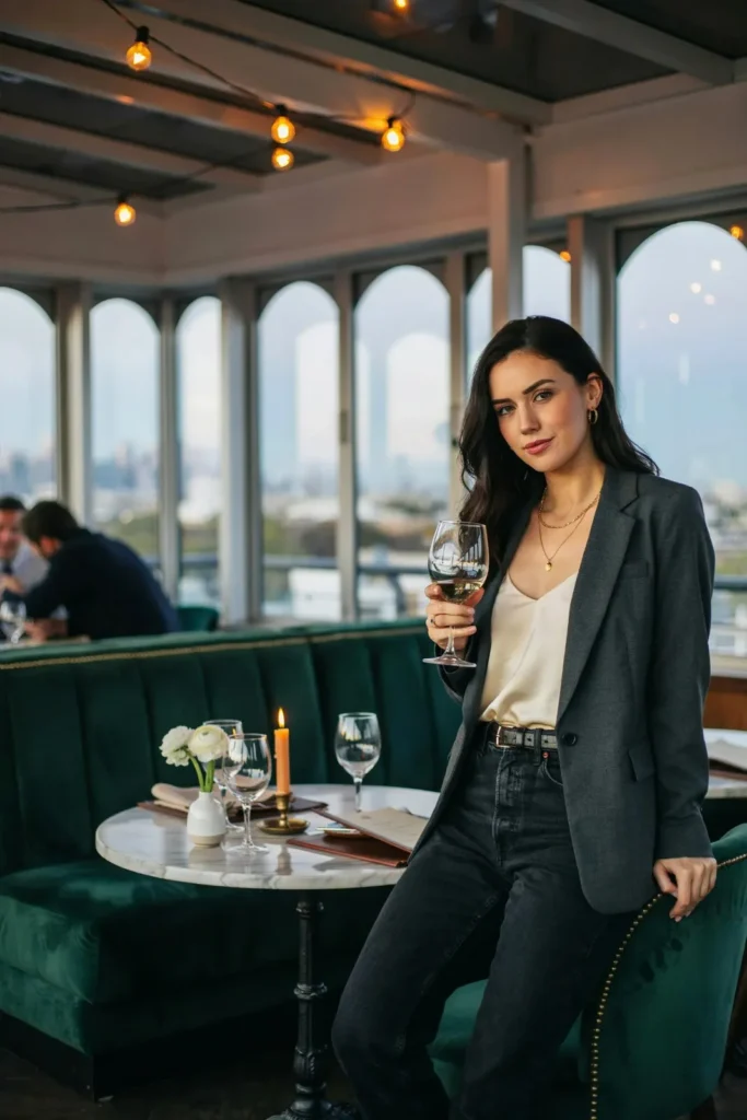16 Dinner Outfit Ideas That Look Expensive, Feel Easy, and Save You From “I Have Nothing to Wear” Drama 12 Dark Denim Tailored Blazer