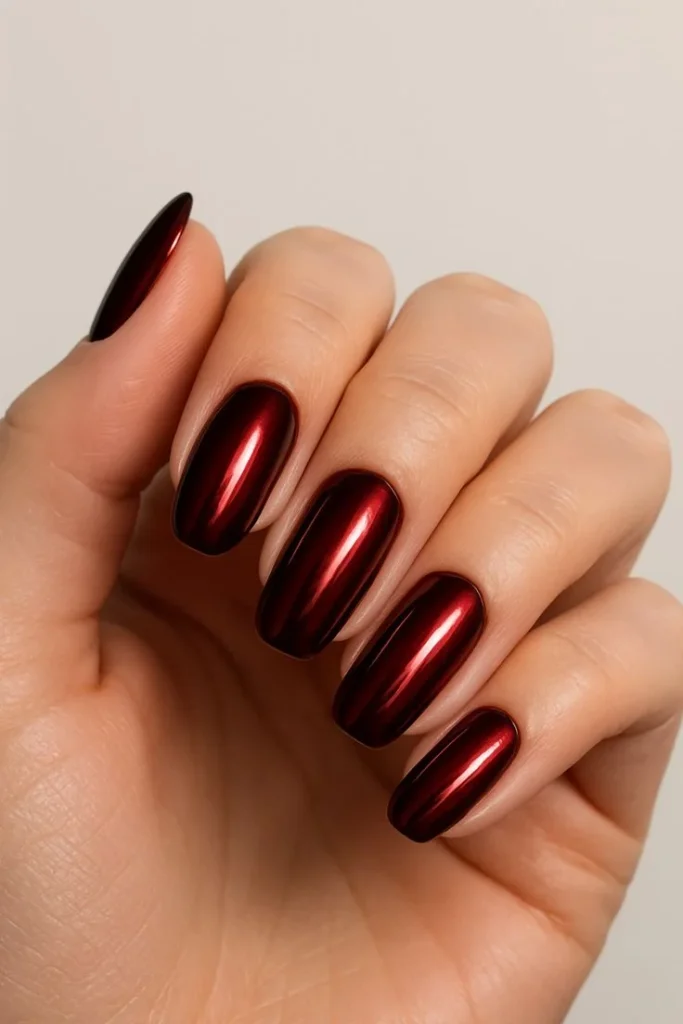 16 Dark Red Nails That Look Expensive, Moody, and Way Too Good to Ignore 5 Dark Red Chrome Nails