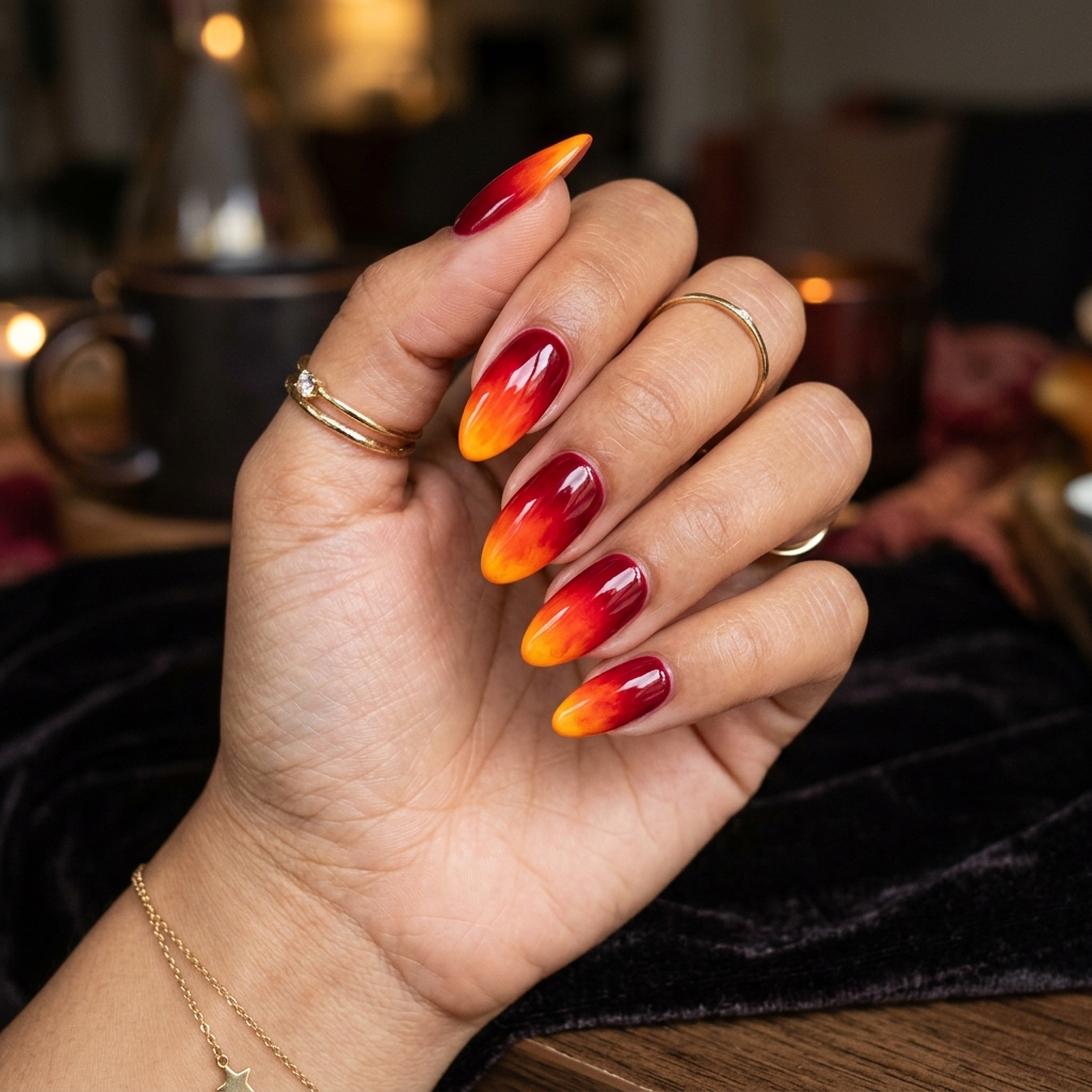 18 Red Summer Nails Ideas That Will Instantly Upgrade Your Hot-Girl Vibe 4 Fiery Ombre Red Nails