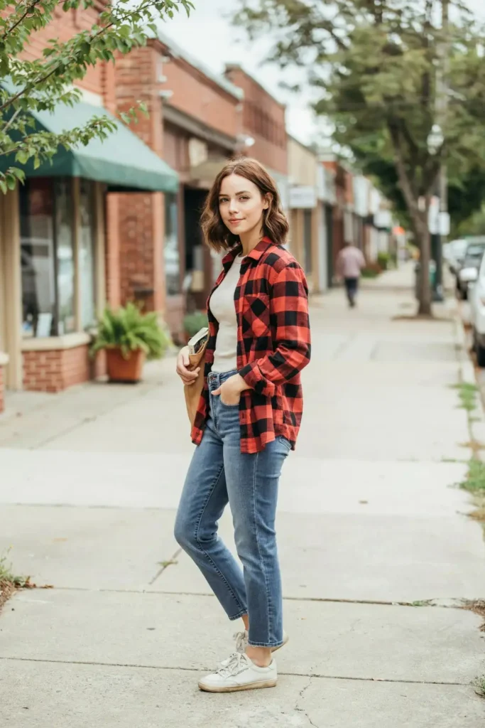 18 Casual Outfit Ideas That Look Effortless, Stylish, and Secretly Put-Together 16 Flannel Shirt Basic Tee Jeans