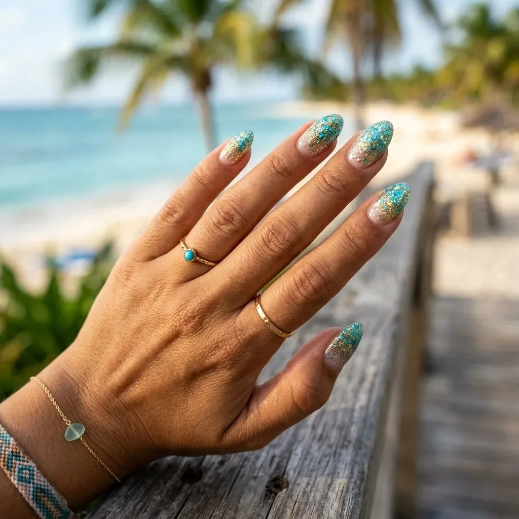 18 Summer Holiday Nails Ideas That’ll Make Your Hands the Main Character 11 Glitter Fade Nails
