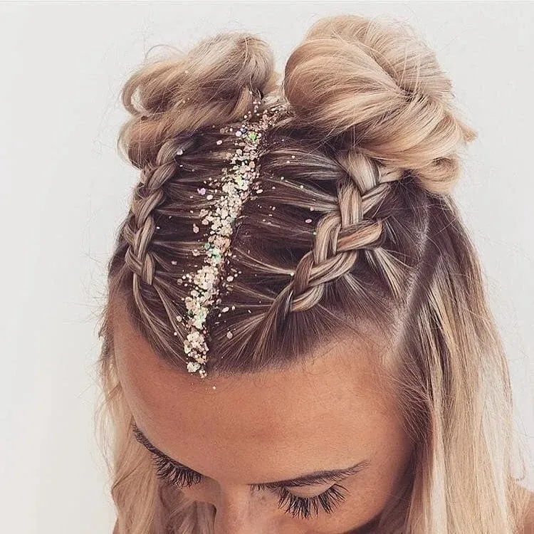20 Dance Hairstyles That Stay Slaying From the First Beat to the Last Bow 14 Glitter Roots or Tinsel Braids