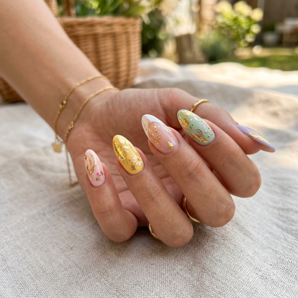 14 Cute Summer Nails You’ll Be Obsessed With (Seriously, Screenshot These) 12 Gold Foil Accents nails