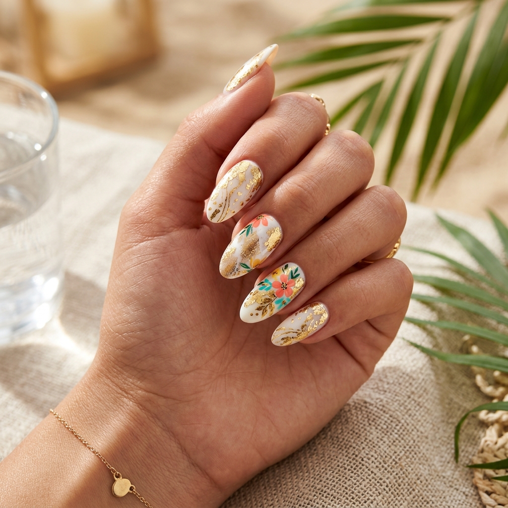 14 Summer Nail Design Ideas That Are So Cute You’ll Book a Mani ASAP 12 Gold Foil Detailing