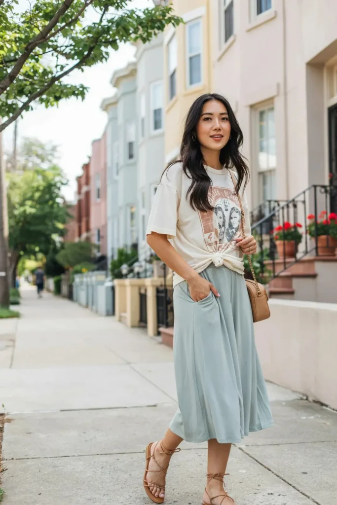 18 Casual Outfit Ideas That Look Effortless, Stylish, and Secretly Put-Together 8 Graphic Tee Midi Skirt