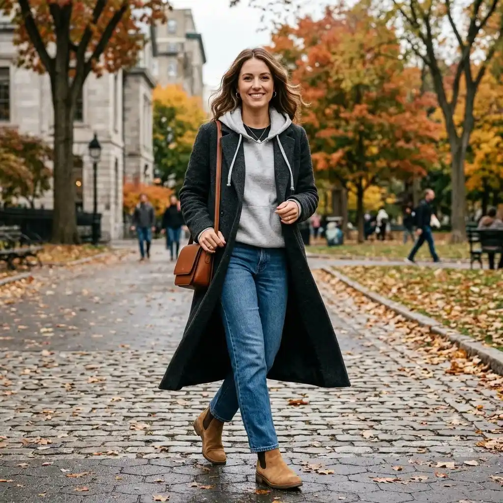 17 Fall Outfit Ideas That Make You Look Instantly Put Together Without Trying Too Hard 7 Hoodie Long Coat