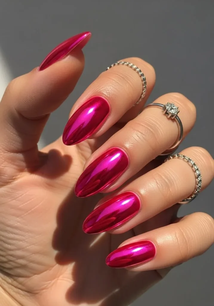 15 Pink Summer Nail Ideas That Are Serving Major Main Character Energy 3 Hot Pink Chrome The Showstopper
