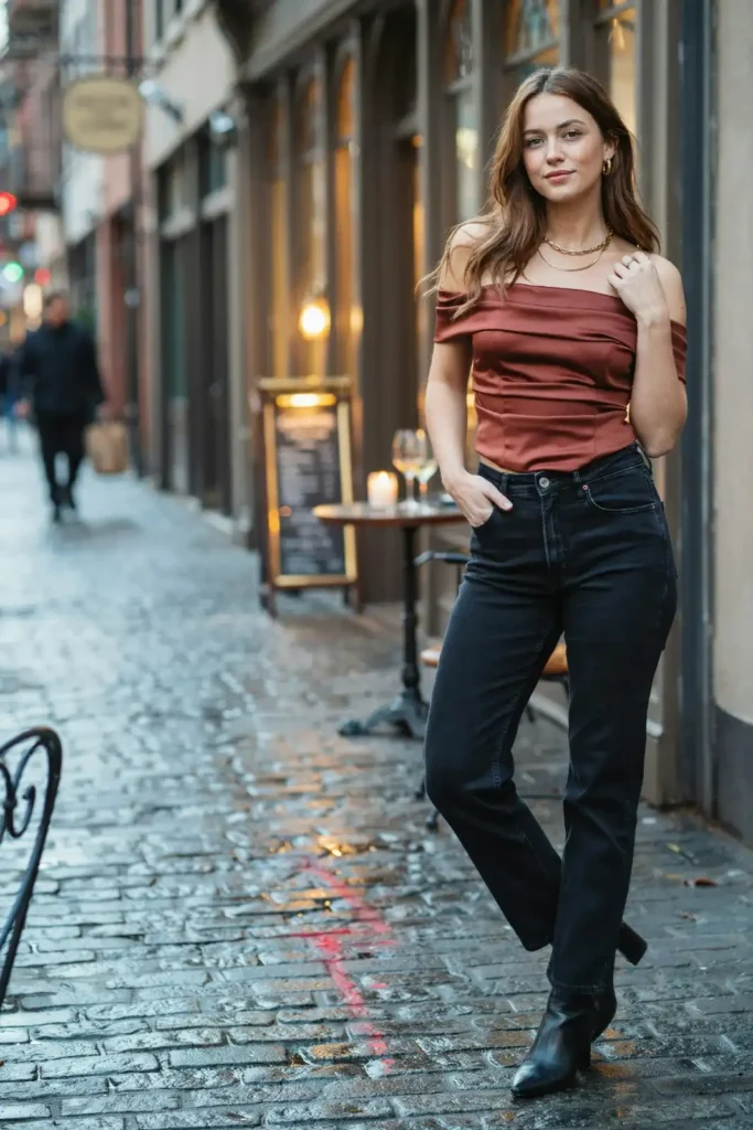 16 Dinner Outfit Ideas That Look Expensive, Feel Easy, and Save You From “I Have Nothing to Wear” Drama 9 Jeans Statement Top
