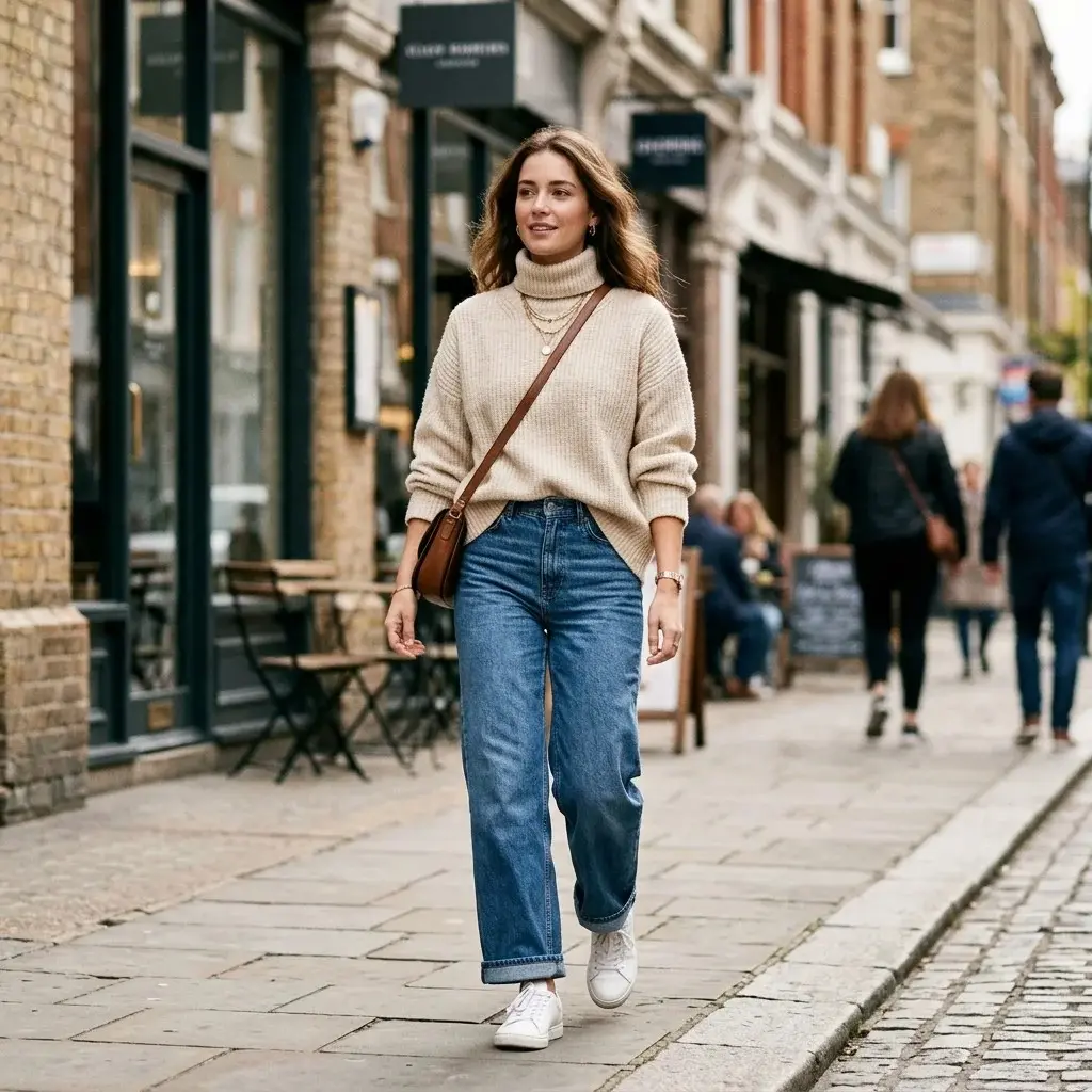 15 Jeans Outfit Ideas That Make Getting Dressed Way Too Easy 5 Knit Sweater Wide Leg Jeans
