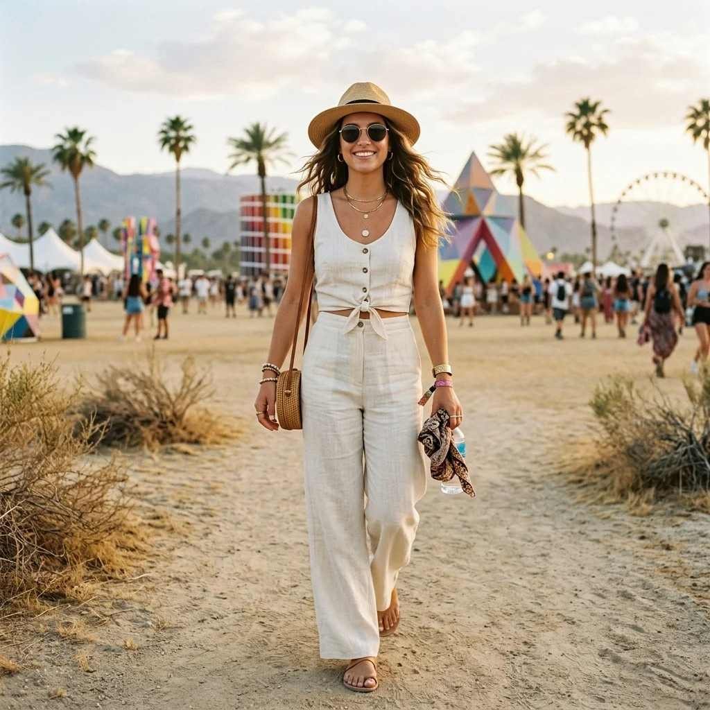 16 Coachella Outfit Ideas That Will Make You Look Like You Accidentally Became the Main Character 5 Matching Linen Set