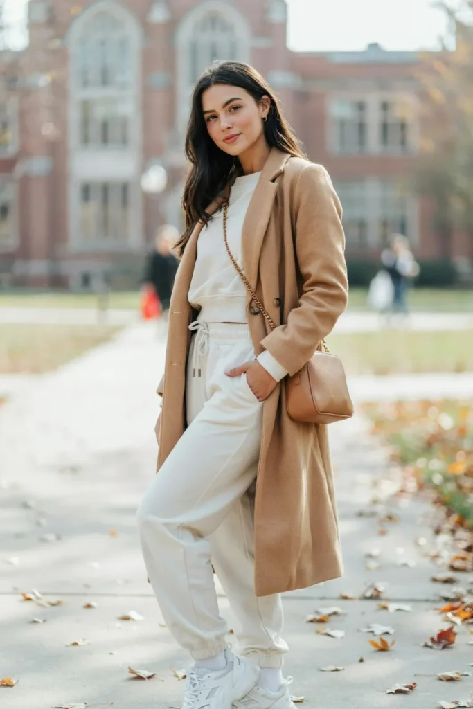 17 College Outfit Ideas That Look Effortless but Still Say “Yes, I Have My Life Together” 6 Matching Sweat Set Long Coat