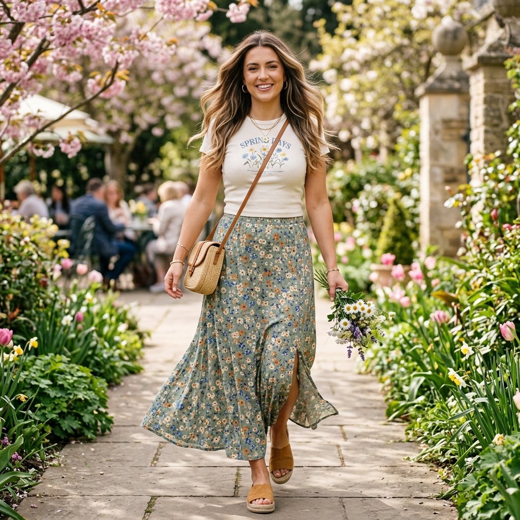 19 Spring Outfit Ideas That Make Getting Dressed Way More Fun 13 Maxi Skirt Baby Tee