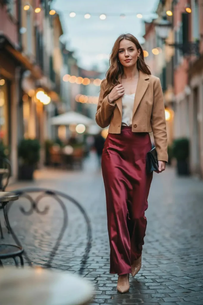 16 Dinner Outfit Ideas That Look Expensive, Feel Easy, and Save You From “I Have Nothing to Wear” Drama 14 Maxi Skirt Cropped Jacket