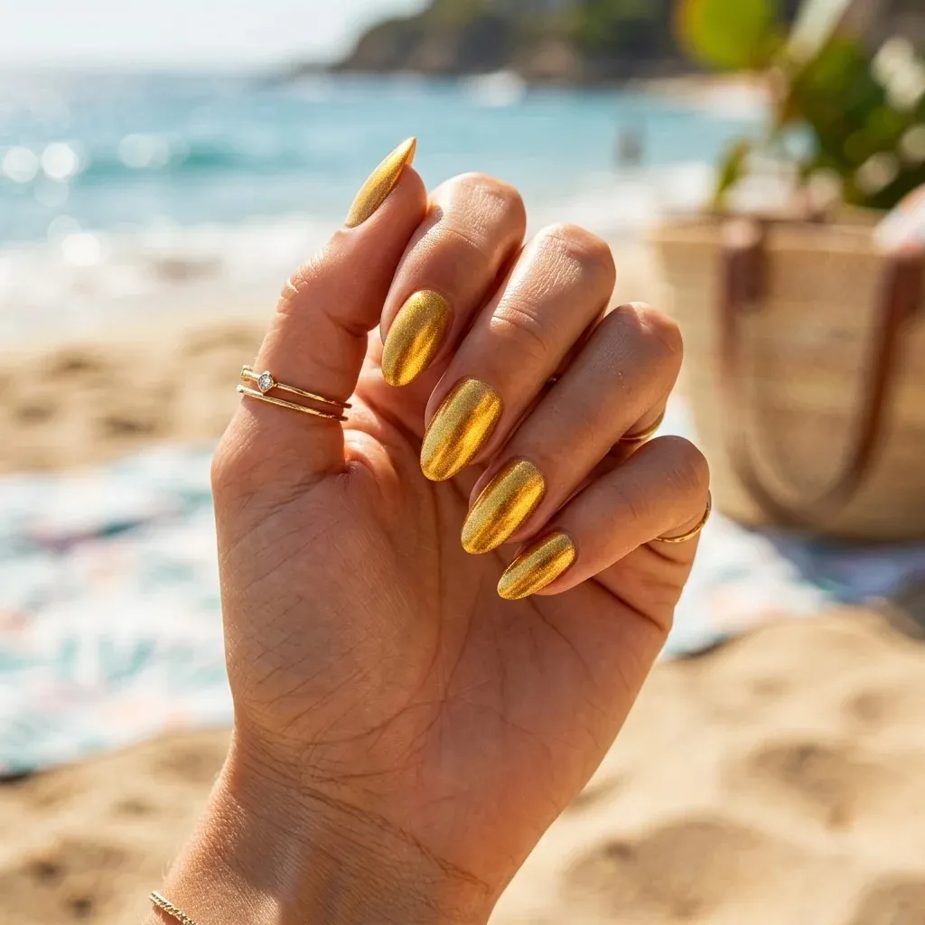 16 Summer Nail Colors Ideas That Are So Cute You’ll Want a Mani ASAP 16 Metallic Gold Glows