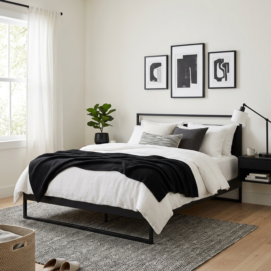 18 Black and White Bedroom Ideas That Look Straight Out of a Pinterest Dream 2 Minimalist Black Frame Bed Magic