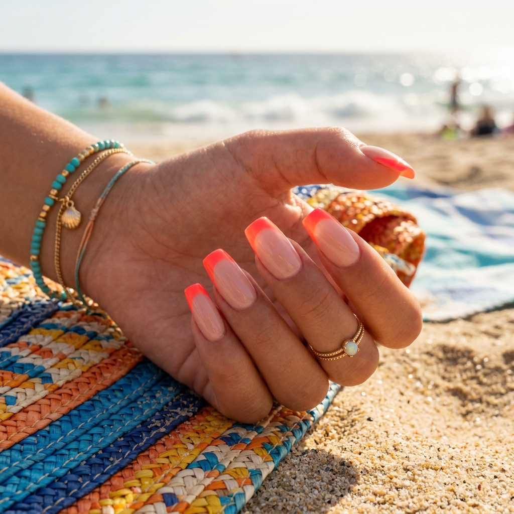 18 Summer Holiday Nails Ideas That’ll Make Your Hands the Main Character 4 Neon French Tips nail