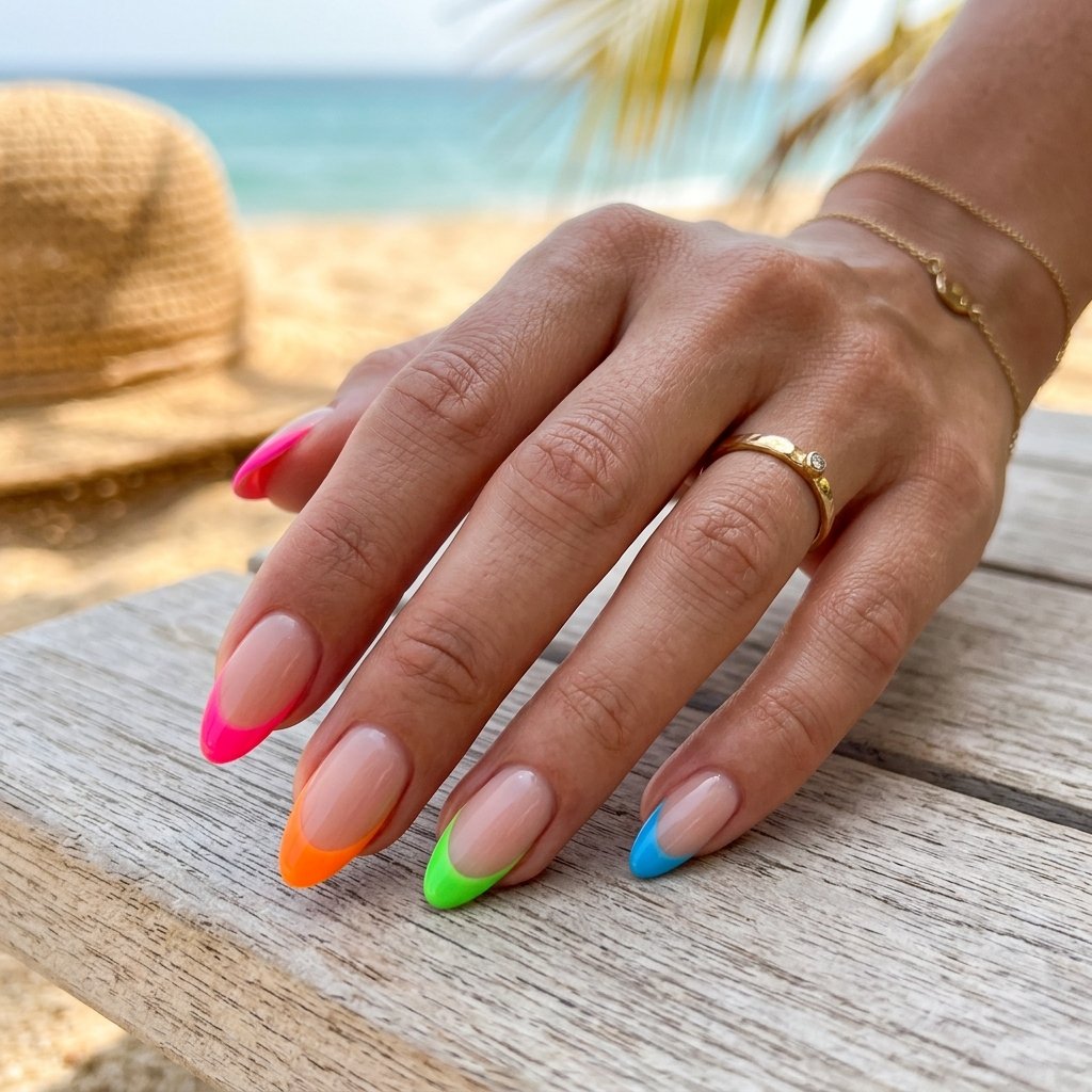 15 Summer Gel Nails That Scream “Main Character Energy” (And Yes, You’ll Want Them All) 3 Neon French Tips nails