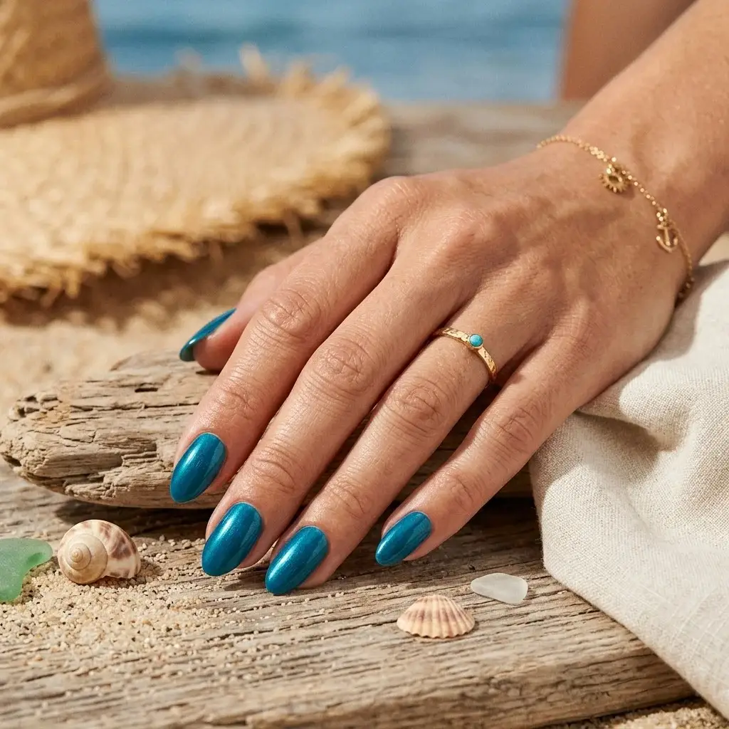 17 End of Summer Nails Ideas That Are So Chic, You’ll Forget Fall Is Coming 11 Ocean Blue Nails