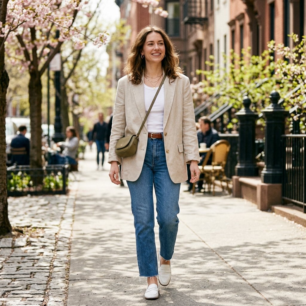 19 Spring Outfit Ideas That Make Getting Dressed Way More Fun 2 Oversized Blazer White Tank Straight Leg Jeans