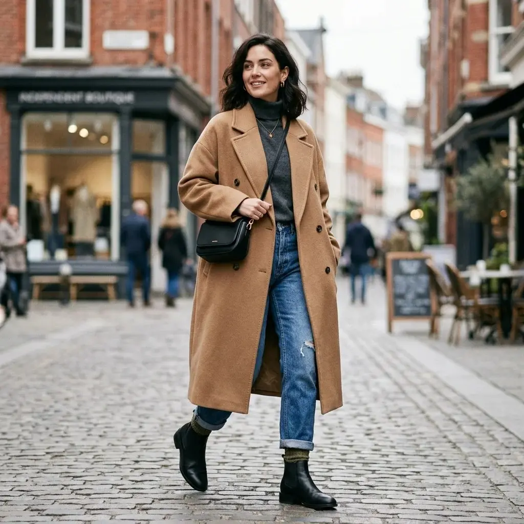 15 Jeans Outfit Ideas That Make Getting Dressed Way Too Easy 16 Oversized Coat Jeans Boots