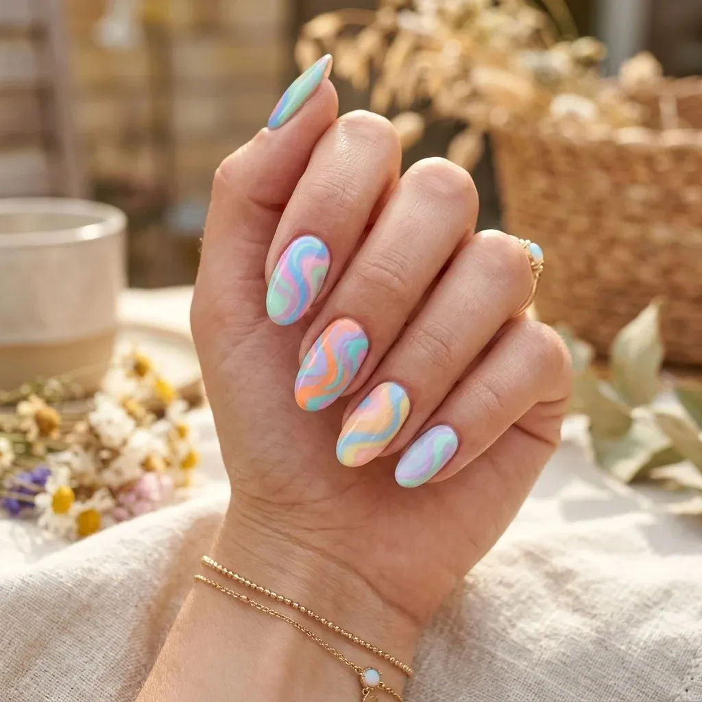17 End of Summer Nails Ideas That Are So Chic, You’ll Forget Fall Is Coming 9 Pastel Swirl Nail