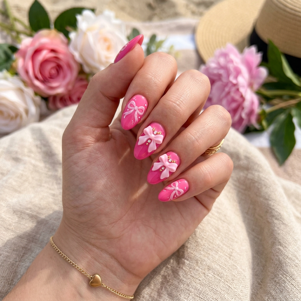 15 Pink Summer Nails That Are So Cute, You’ll Want to Book a Mani Immediately 14 Pink Bow Nails