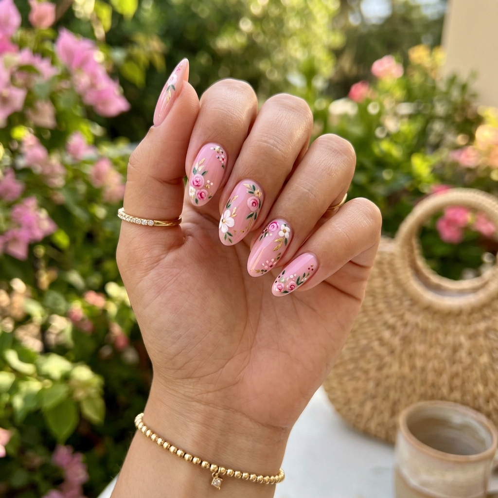 15 Pink Summer Nails That Are So Cute, You’ll Want to Book a Mani Immediately 8 Pink Floral Nails