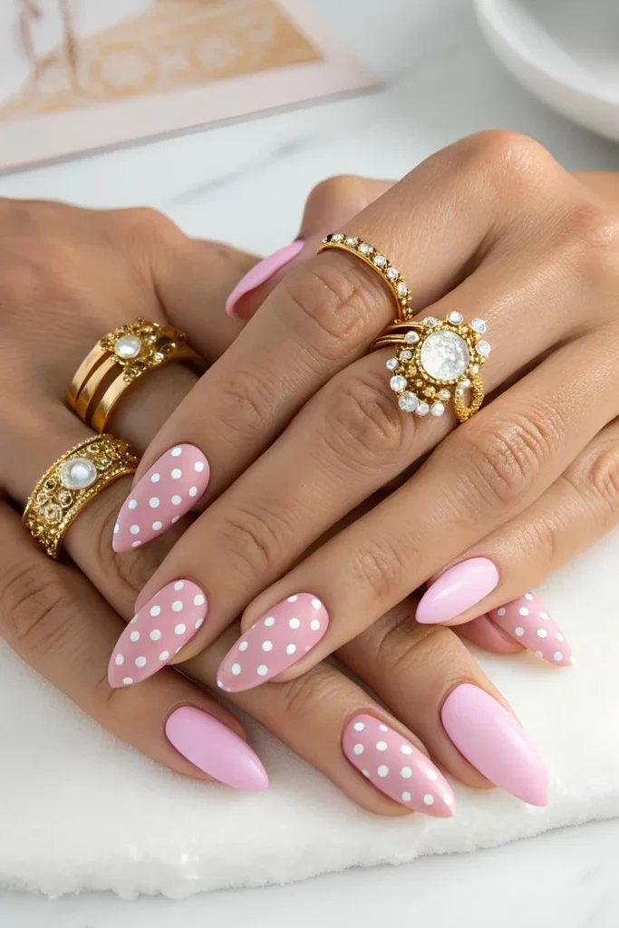 15 Pink Nail Ideas That Are So Good, You'll Want to Cancel Your Plans Just to Stare at Them 6 Playful Polka Dots