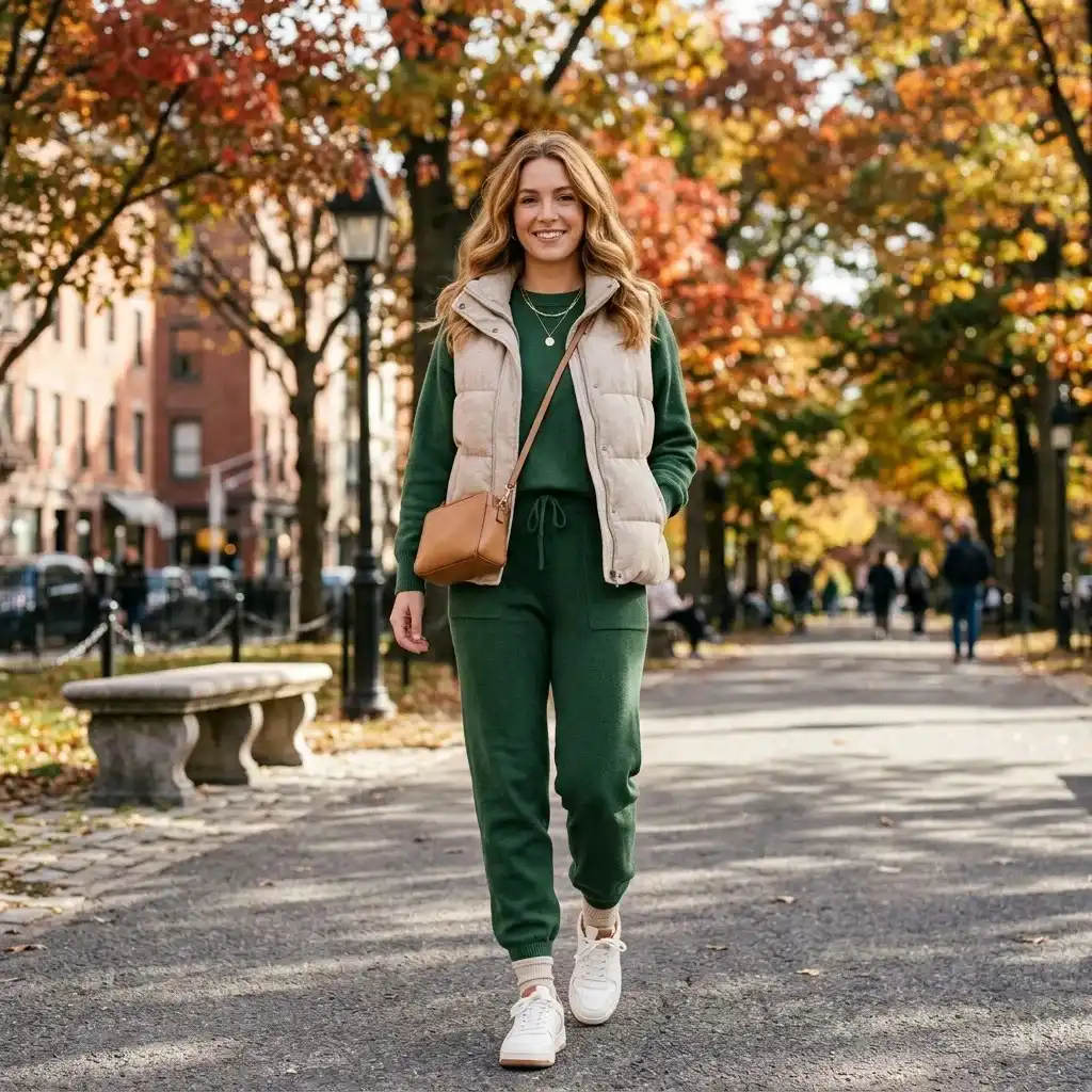 17 Fall Outfit Ideas That Make You Look Instantly Put Together Without Trying Too Hard 16 Puffer Vest Matching Set