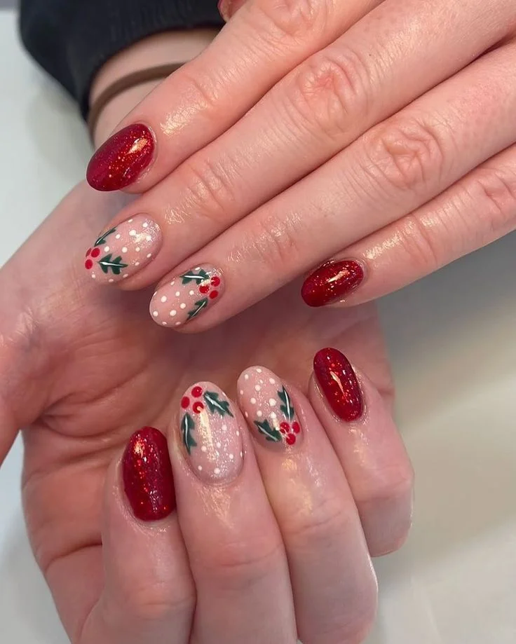 18 Red Christmas Nails That Look Festive, Expensive, and Totally Screenshot-Worthy 18 Red Christmas Nails with Holly Details