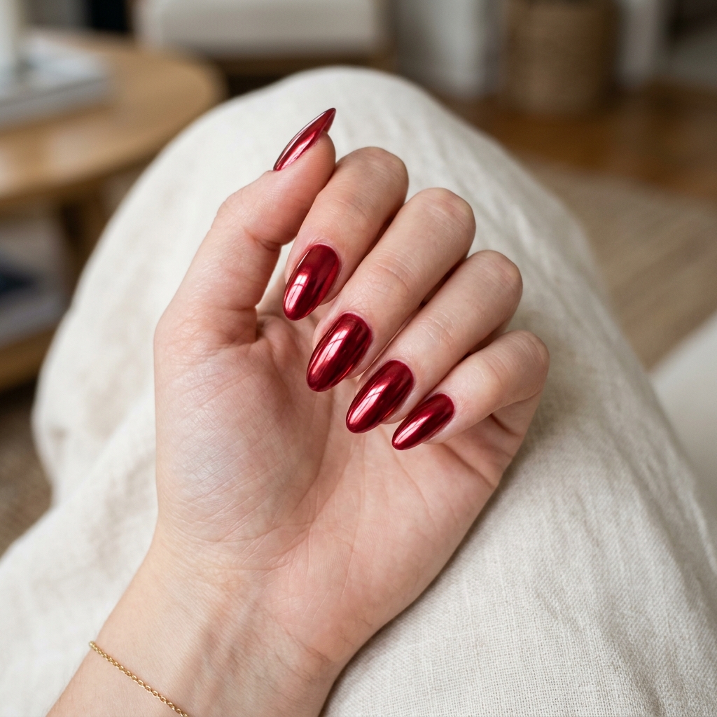 18 Red Summer Nails Ideas That Will Instantly Upgrade Your Hot-Girl Vibe 8 Red Chrome Nails