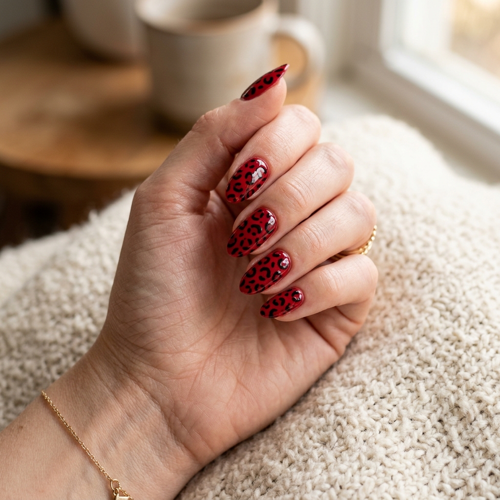 18 Red Summer Nails Ideas That Will Instantly Upgrade Your Hot-Girl Vibe 16 Red Leopard Print Nails