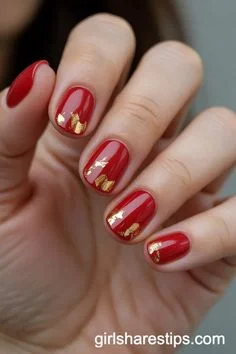 15 Trending Red Nails That Make Your Hands Look Instantly Expensive 9 Red Nails With Gold Accents
