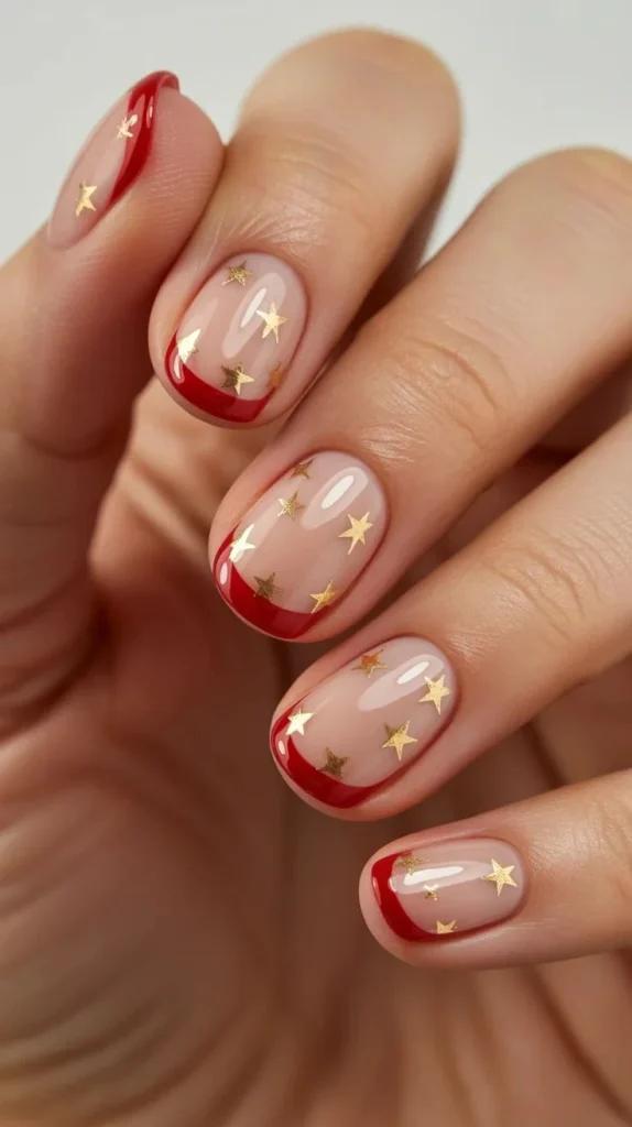 18 Red Christmas Nails That Look Festive, Expensive, and Totally Screenshot-Worthy 8 Red Nails with Gold Stars