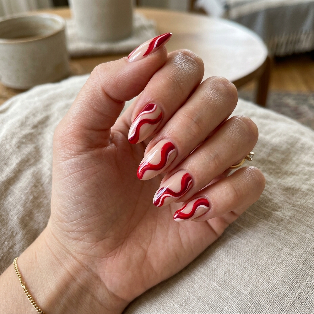 18 Red Summer Nails Ideas That Will Instantly Upgrade Your Hot-Girl Vibe 17 Red Waves Nail Art